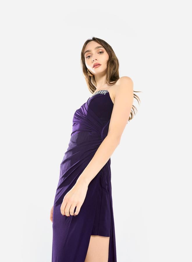 House of Moda Women Crystal Accent Ruched Gown Maxi Dress - Image 4